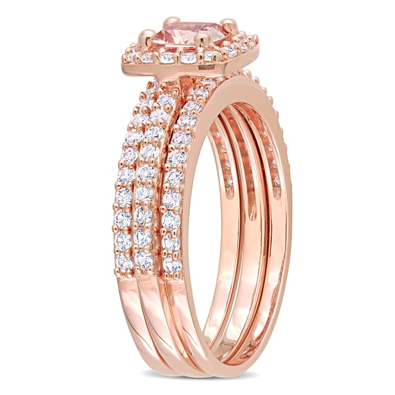 Miadora 1 1/3ct TGW Morganite Created White Sapphire Bridal Set Pink Silver