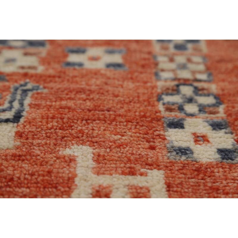Hand Knotted Oriental 100% Wool Carpet Transitional Tribal Oranges & Rust Oushak Area Rug - 8' 11'' X 6' 5''