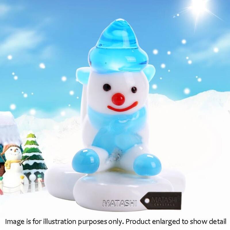Matashi Murano Christmas Winter Decorative Glass Snowman Figurine, Home Decorative Showpiece Christmas Gift and Ornament (Blue)