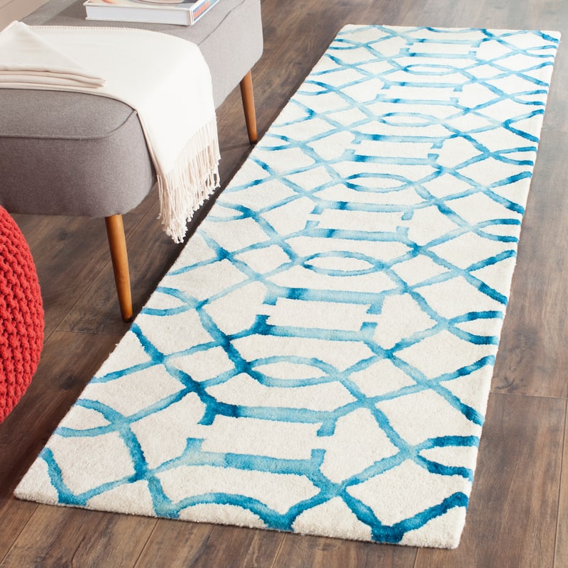 SAFAVIEH Handmade Dip Dye Urbana Watercolor Vintage Boho Wool - 2' 3" x 8' - Ivory/Turquoise - Runner
