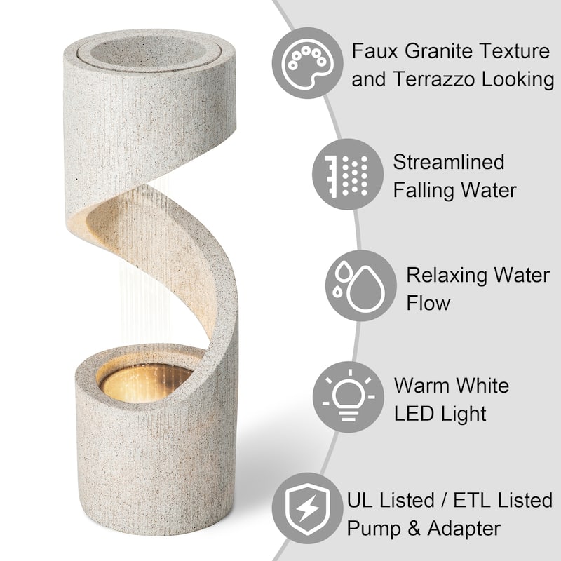 Glitzhome 40"H Modern Minimalist Spiral Oversized LED Polyresin Fountain with Planter