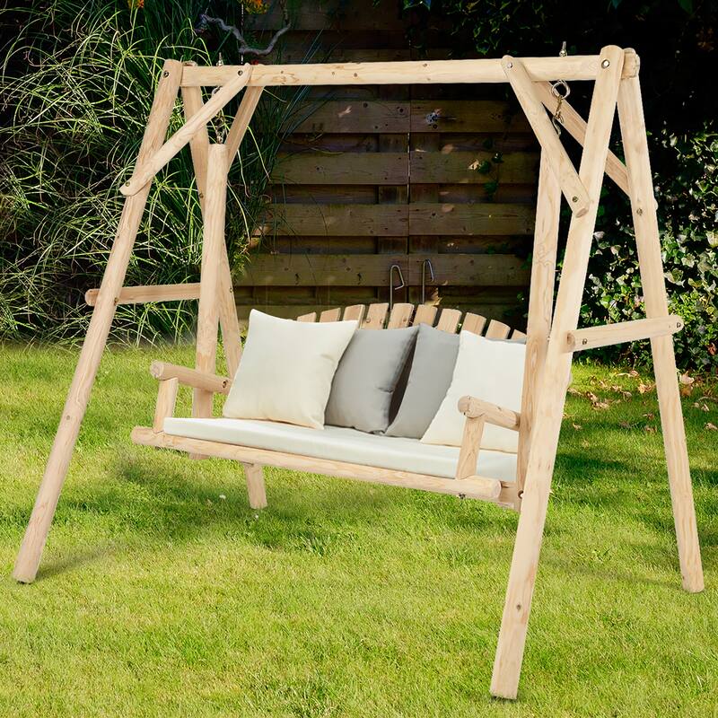 Outdoor Wooden Porch Swing A Frame Wood Log Swing Bench Chair