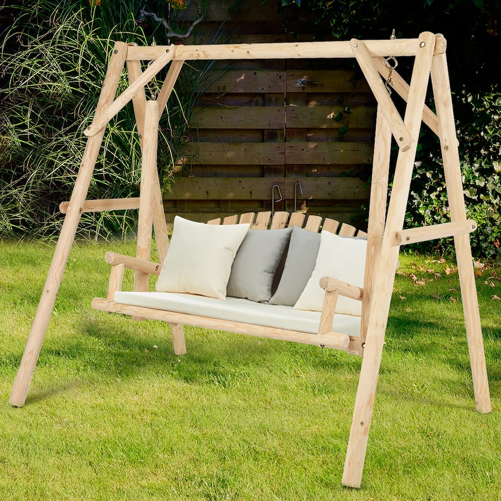 Outdoor Wooden Porch Swing A Frame Wood Log Swing Bench Chair
