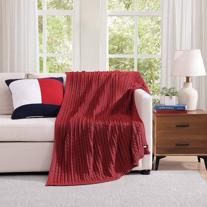 Tommy Hilfiger Hilfiger Cable Knit Solid Throw Blanket