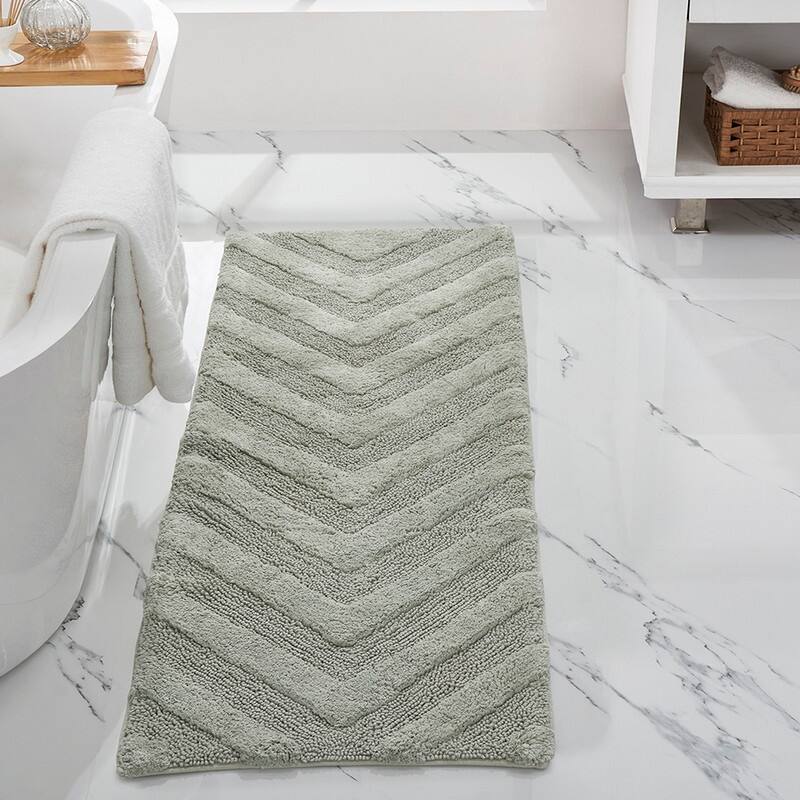 Better Trends Bathroom Rug Set 100% Cotton Tufted Water Absorbent Bath Rug for Shower, Sink Mats Machine Wash Hugo Collection - 4 Piece Set 17"x24" | 20"x20" | 21"x34" | 20"x60" - Dark Sage
