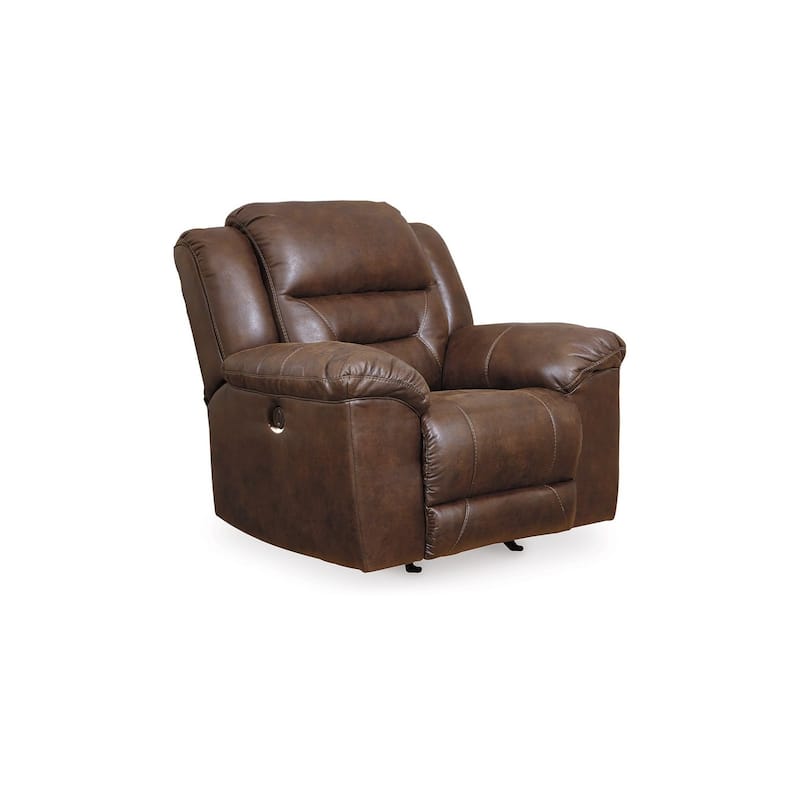 Aky 43 Inch Power Recliner Chair, Rocker, Cushioned Dark Brown Faux Leather