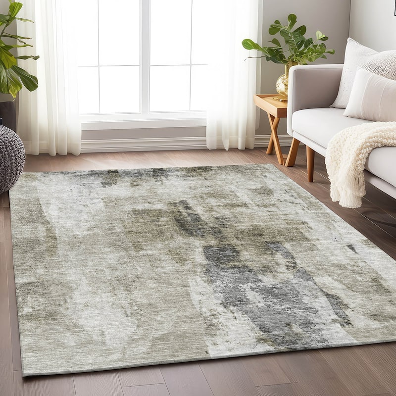 Machine Washable Indoor/ Outdoor Contemporary Chantille Rug - Taupe - 8' x 10'