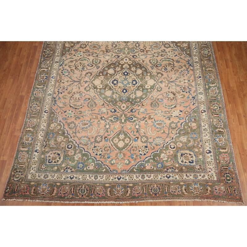 Hand Knotted Oriental 100% Wool Carpet Traditional Floral Coral Mashad Area Rug - 11' 4'' X 10' 3''