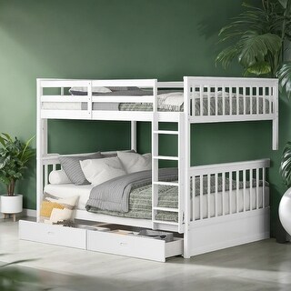 Luxury Full-Over-Full Bunk Bed with Ladders and Two Storage Drawers, Maximized space, Solid Construction