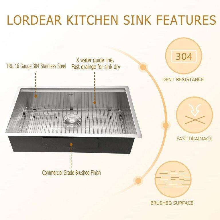 Lordear 30/32/33 Inch Stainless Steel Ledge Workstation Undermount Kitchen Sink