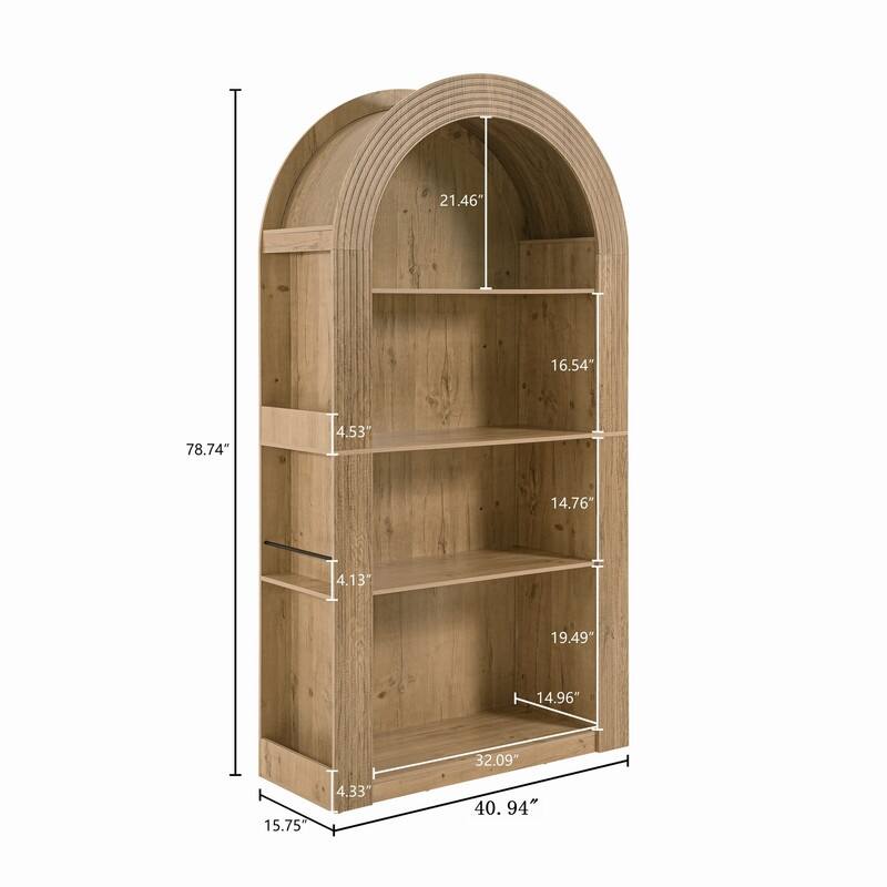 Mid Century Modern 78.74" Tall Arched Bookcase, 4-Tier Storage Shelf for Stylish Home Organization