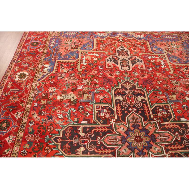 Hand Knotted Oriental 100% Wool Carpet Traditional Medallion Oranges & Rust Heriz Area Rug - 13' 0'' X 10' 3''