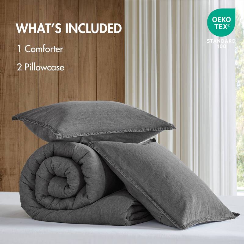 3PCS King/Cal King Twill Washed Comforter Set