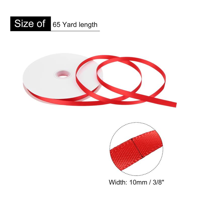 Satin Ribbon Grosgrain Valentine Solid Double Face Wedding Ribbon - Red - 3/8" x 65 Yard