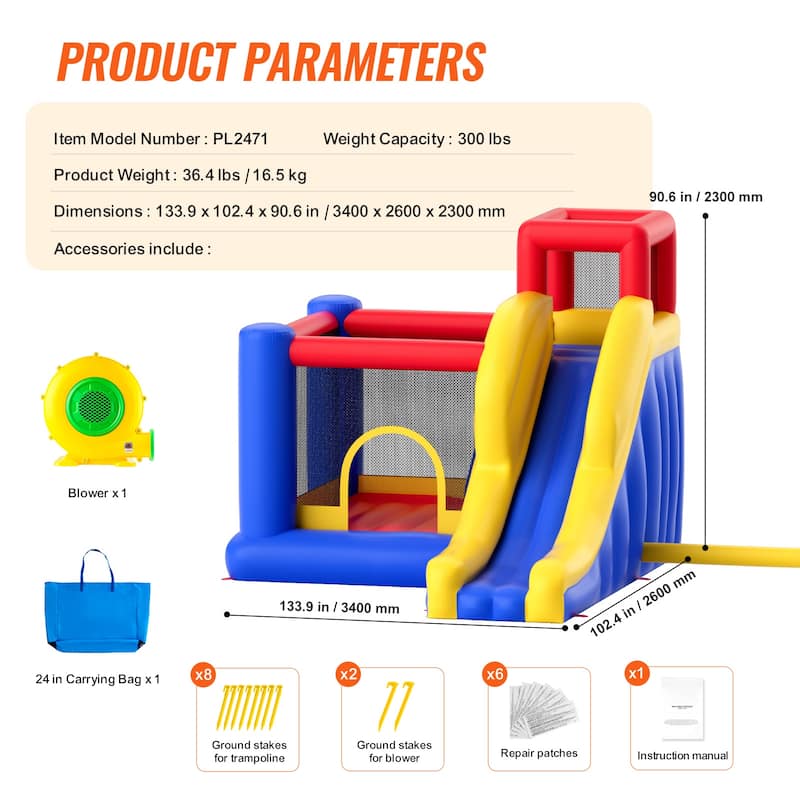 Inflatable Bounce House Family Backyard Bouncy Castle, for Kid Ages