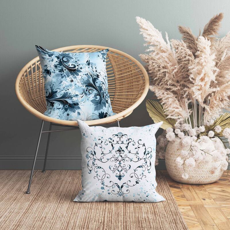 Motif Whirlwinds Indoor/Outdoor Reversible Throw Pillow Blue and Black
