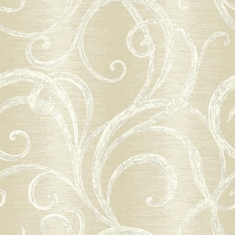 Seabrook Designs Senna Scrolls Unpasted Wallpaper - 27 in W x 27 ft. L - Metallic Parchment