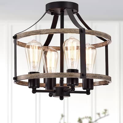 Teeger Matte Black 4-Light Open Metal Cage Semi-Flush Mount
