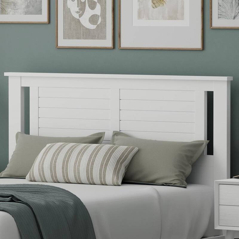 White Rubber Woode Headboard with Horizontal Slat Design for Standard Bed Frames