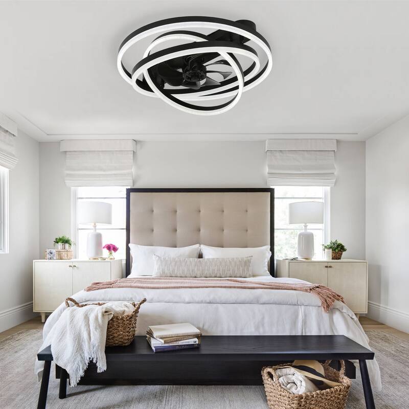 Bella Depot 24 Inch Modern Flush Mount Ceiling Fan with Dimmable Light, 6-Speed DIY Shade with Remote and APP Control - 23.6"