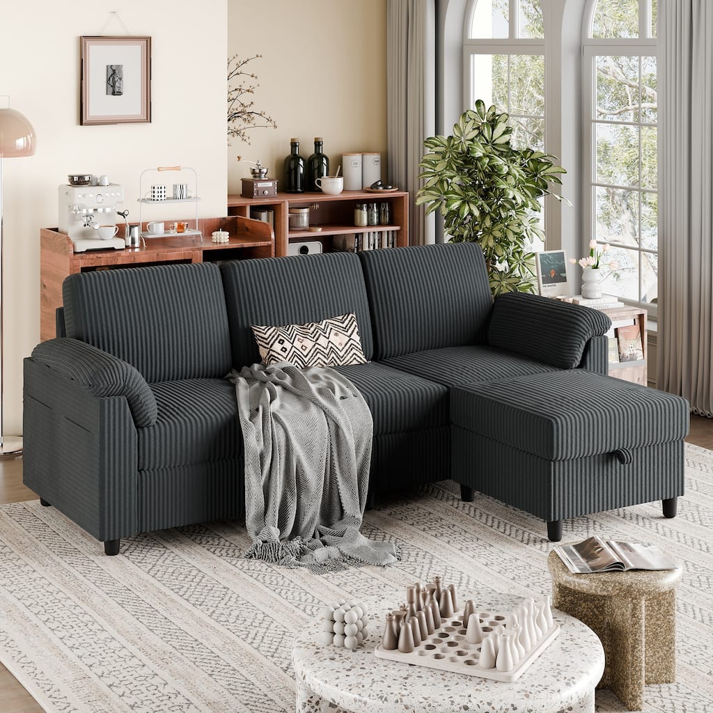 Corduroy Sectional Sofa Couch with Storage
