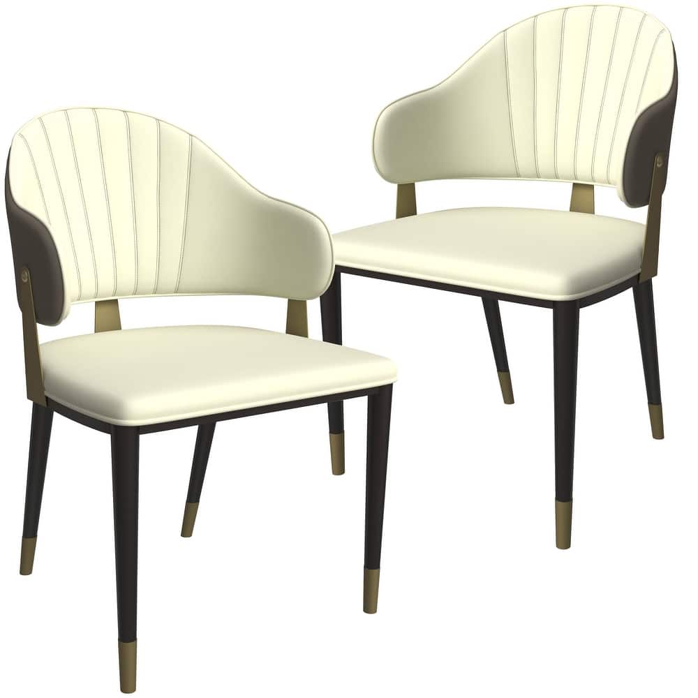 Leather Dining Chair in Iron Set of 2 with Gold Accents Design Modern Ergonomic Side Arm Chair