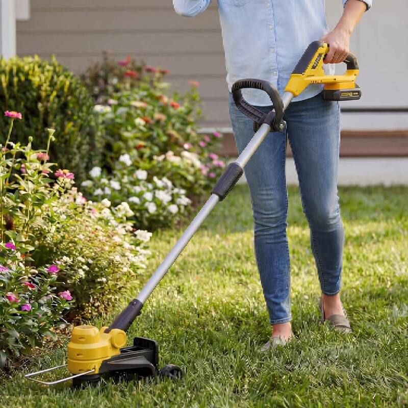 12" Cordless Weed Wacker, Grass Trimmer with Wheels, 8 pcs Spools Lines - Yellow