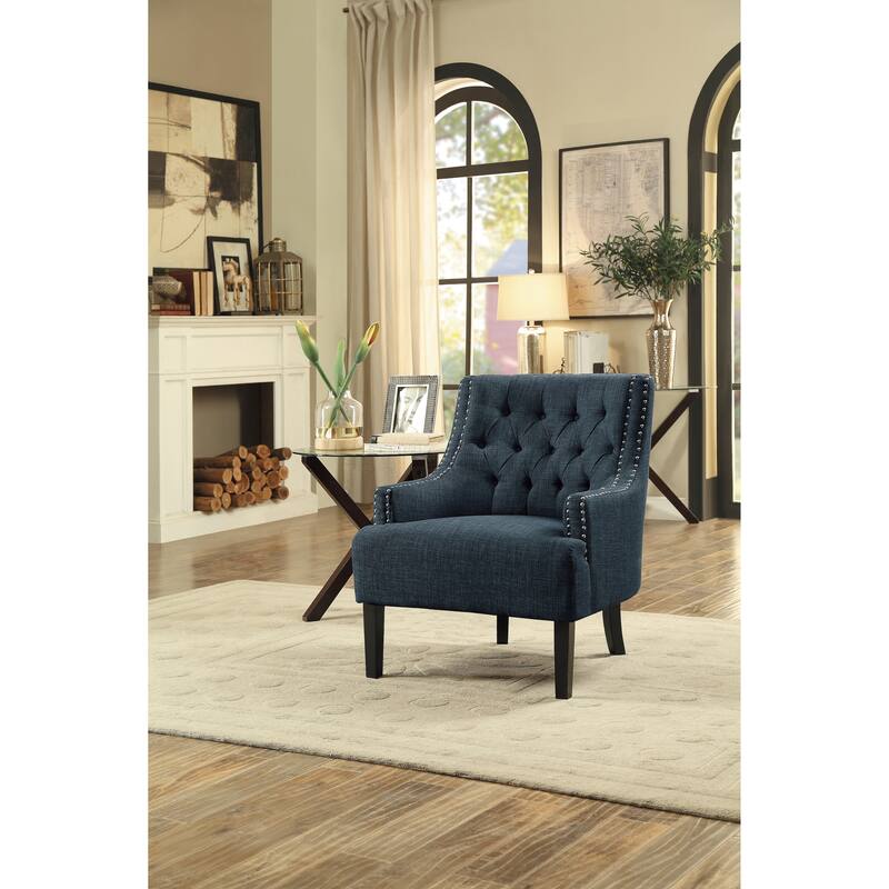 Indigo Chenille Upholstered Accent Chair with Button-Tufted Back - Indigo