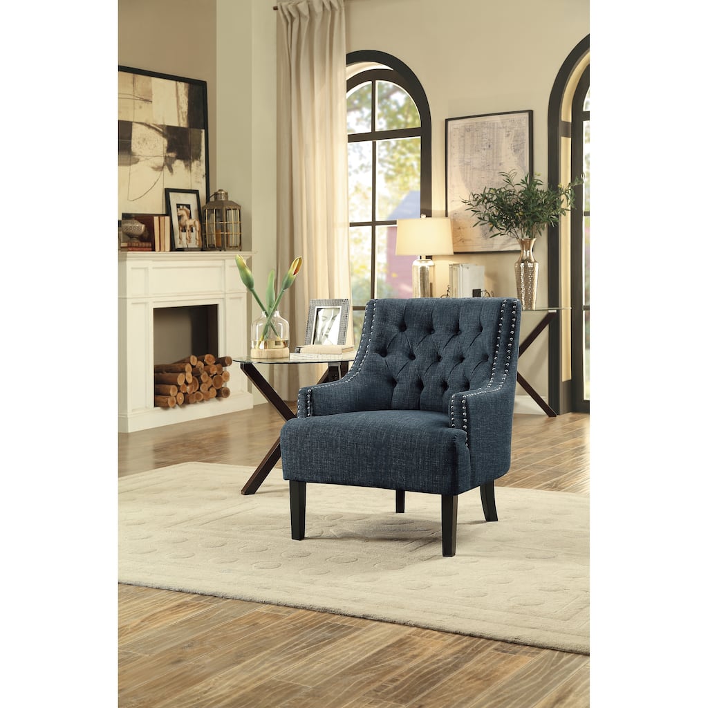 Indigo Chenille Upholstered Accent Chair with Button-Tufted Back