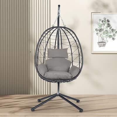 Wicker Indoor Outdoor Patio Swing Hanging Egg Chair w/Cushion & Stand