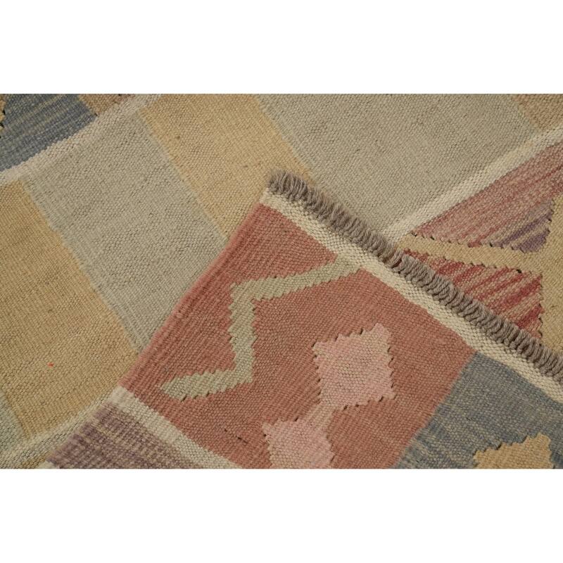 Hand Woven Oriental 100% Wool Carpet Southwestern Tribal Multi-Colored Kilim Area Rug - 9' 8'' X 6' 7''