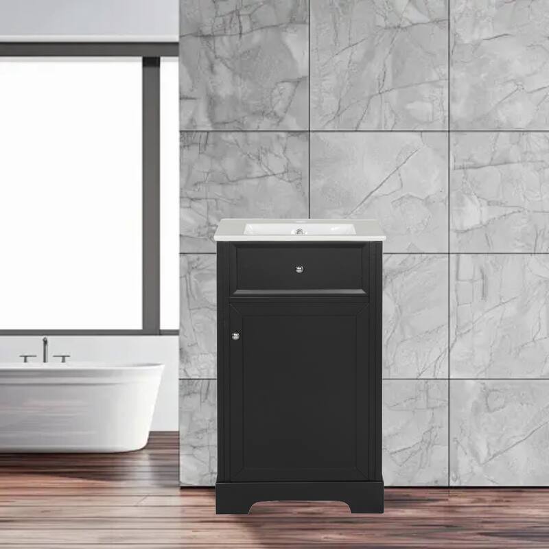 20" Freestanding Bathroom Vanity with Sink, Soft Closing Door, Storage Rack, and Adjustable Shelf - Black