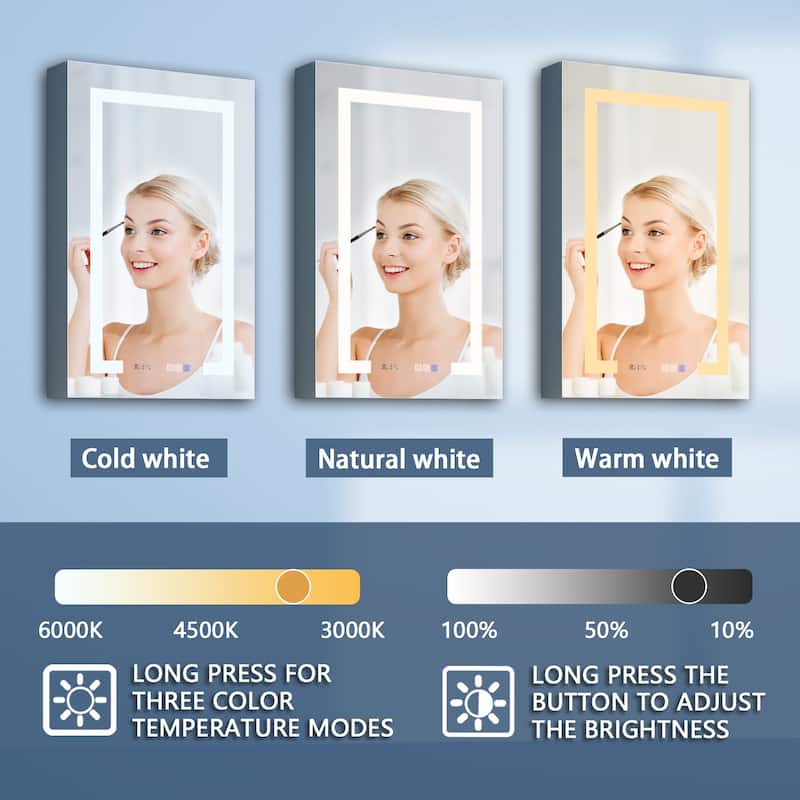 ExBrite LED Lighted Bathroom Medicine Cabinet with Mirror and Shelf,Recessed or Surface Mount,Defog, Stepless Dimming