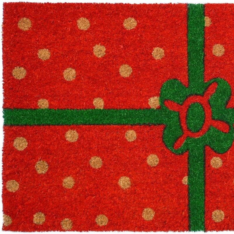 HomeRoots 17" X 29" Brown Green And Red Christmas Outdoor Coir Door Mat - 17.00' X '29.00