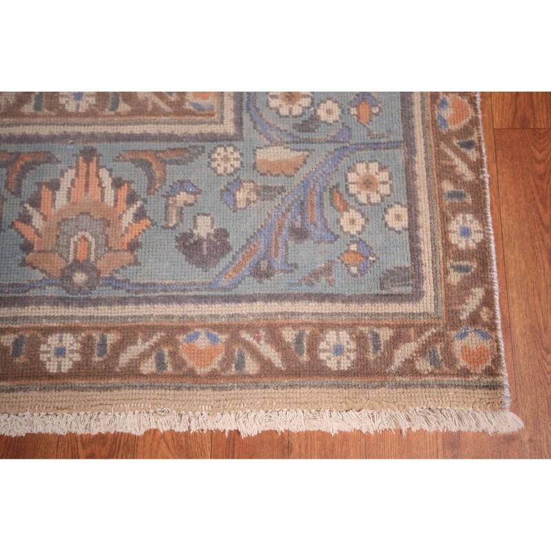 Blue Tabriz Persian Vintage Area Rug Hand-Knotted Wool Carpet - 9'6" x 12'10"