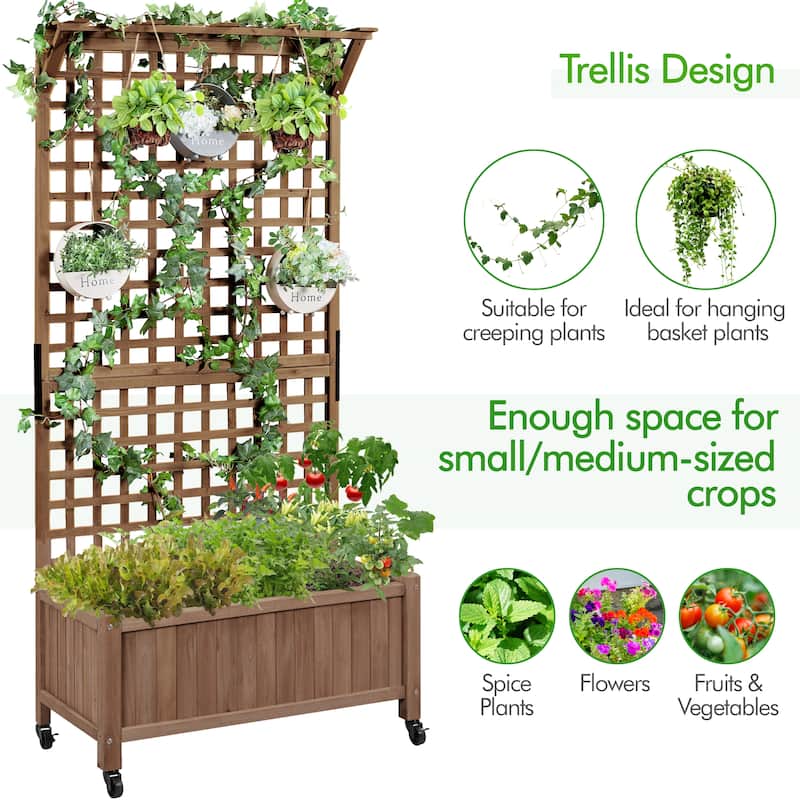 Yaheetech 72"H Wood Planter Raised Bed with Trellis Free Standing Planter Box for Garden Yard