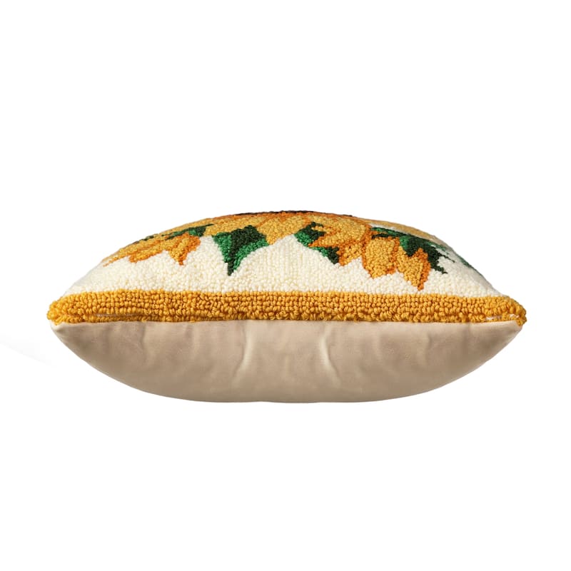 Glitzhome 14''H Fall Harvest Hooked Pumpkin Sunflower Pillow