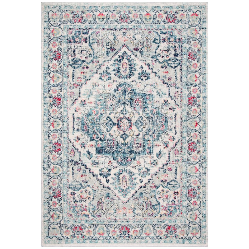 SAFAVIEH Madison Marlene Vintage Boho Oriental Medallion Rug - 6' x 9' - Navy/Fuchsia