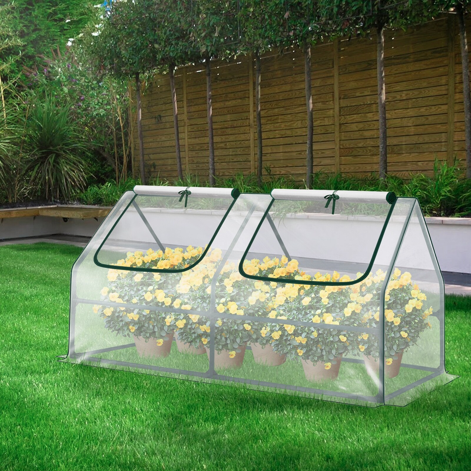 Aoodor 6x3x3 ft Mini Greenhouse with 2 Zipper Doors, 3 Covers - 6