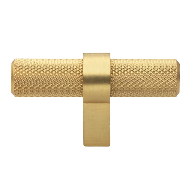 2.25 in Brass Gold European Knurled Solid Steel Cabinet T-Bar (Pack of 5) - Brass Gold