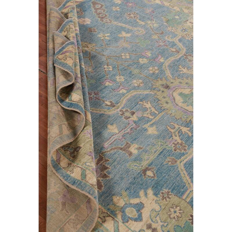 Hand Knotted Oriental 100% Wool Carpet Transitional All-Over Navy Blue & Blues Oushak Area Rug - 11' 7'' X 9' 1''