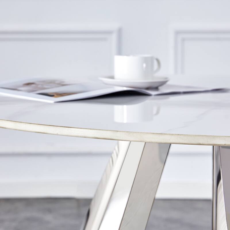 42" Luxury Sintered Stone Table: 0.45" Durable Top + 6" Steel Legs,350lb Capacity, Stain/Heat-Resistant