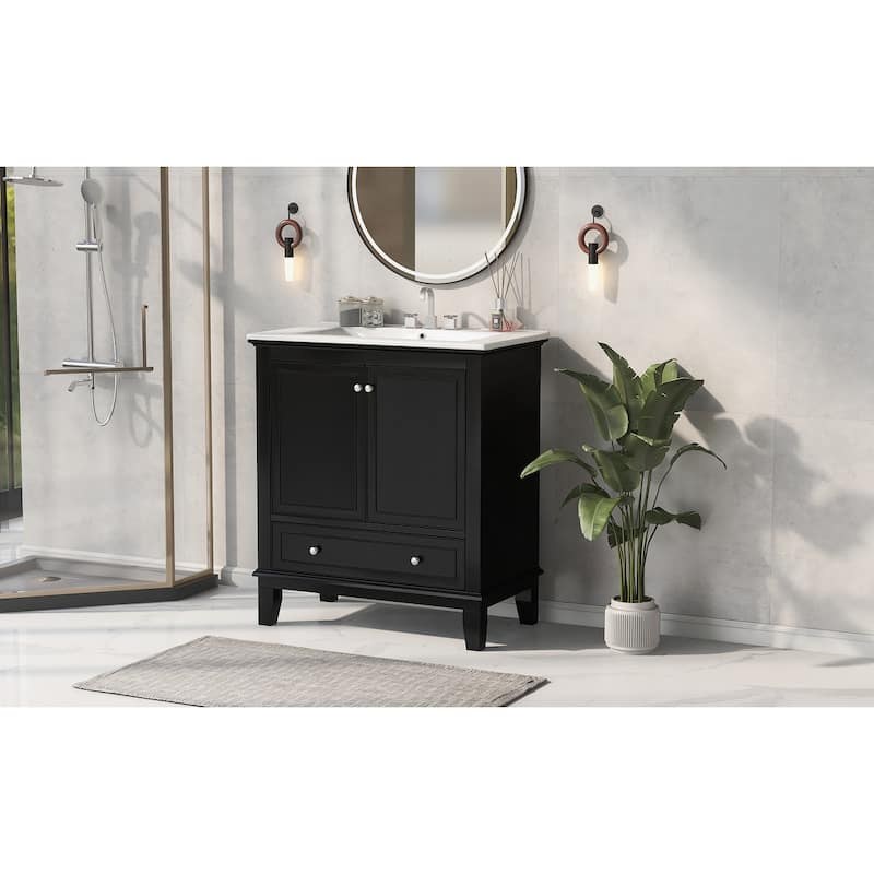 GDFStudio - Emerson 30-Inch Freestanding Bathroom Vanity with Ceramic Sink, Multi-functional Cabinet and Drawer, Painted Finish