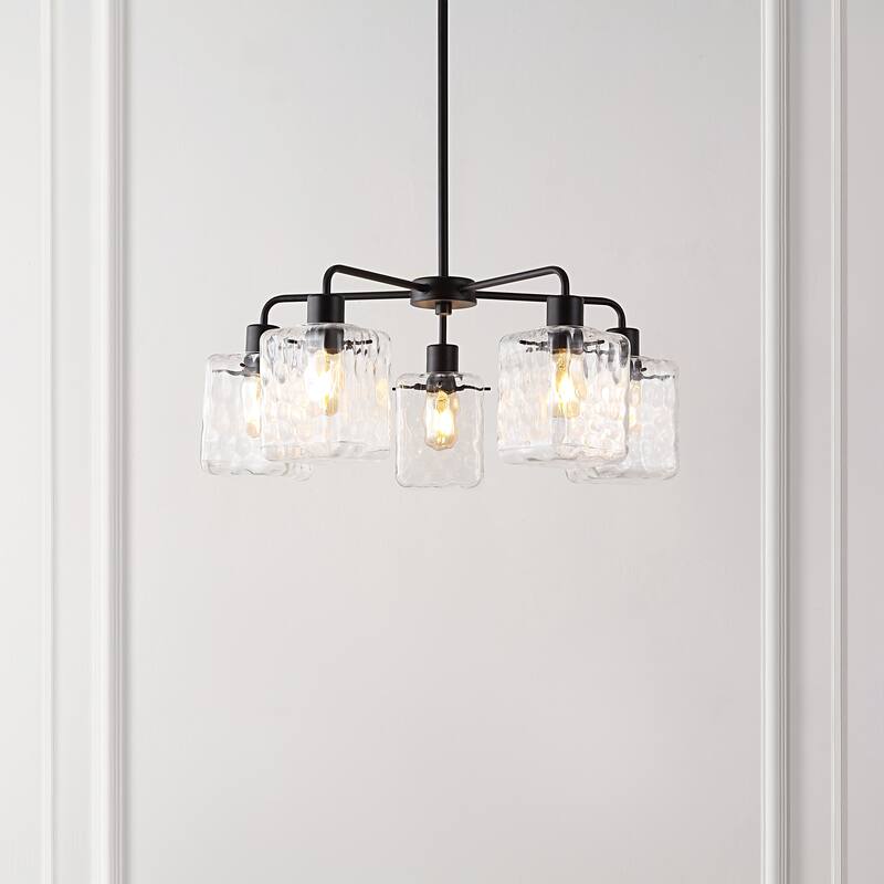 SAFAVIEH Lighting Jemima 49" Vintage Chandelier (5-Bulb) - 24" W x 24" D x 49" H - Clear/Black