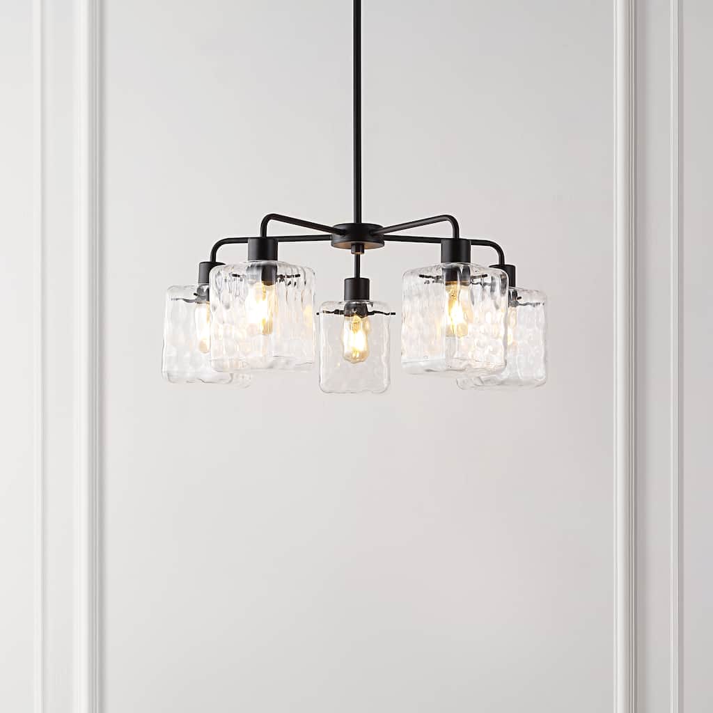 SAFAVIEH Lighting Jemima 49" Vintage Chandelier (5-Bulb) - 24" W x 24" D x 49" H - Clear/Black