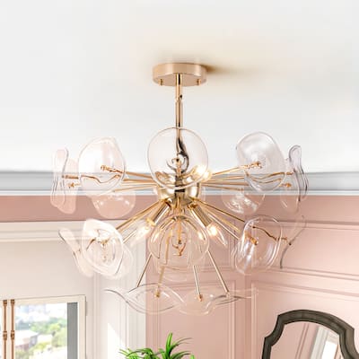 Arvill 4-Lights Modern Firework Starburst Glass Semi-Flush Mount in Gold - Rose Gold - 22.8