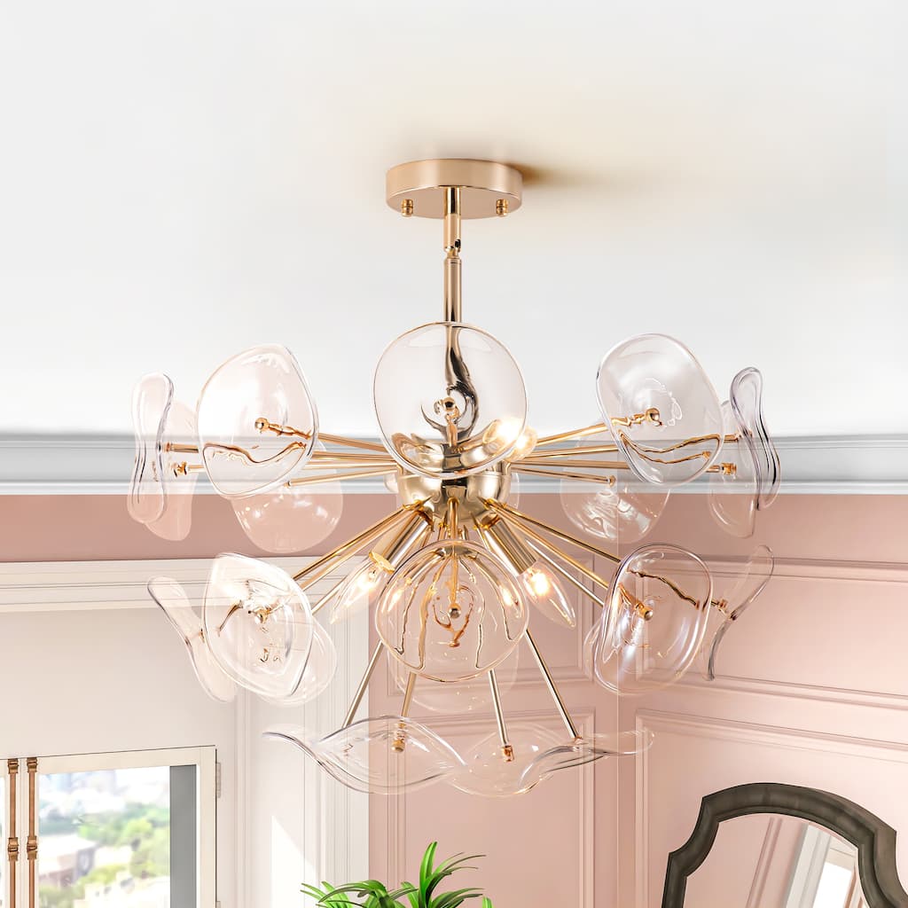 Arvill 4-Lights Modern Firework Starburst Glass Semi-Flush Mount in Gold - Rose Gold - 22.8