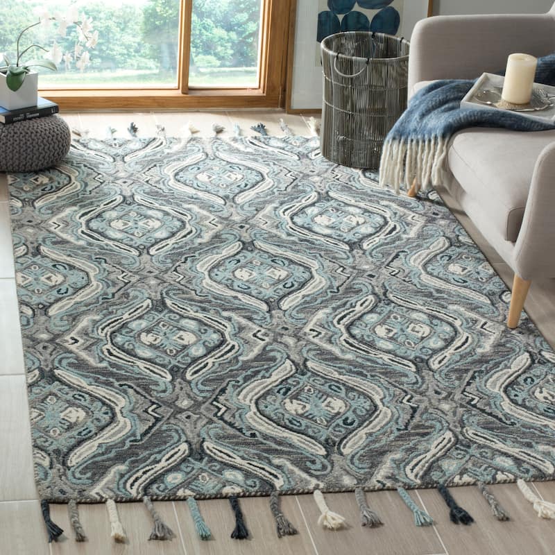 SAFAVIEH Handmade Suzani Nibal Boho Tribal Wool Rug - 3' x 5' - Grey/Light Blue