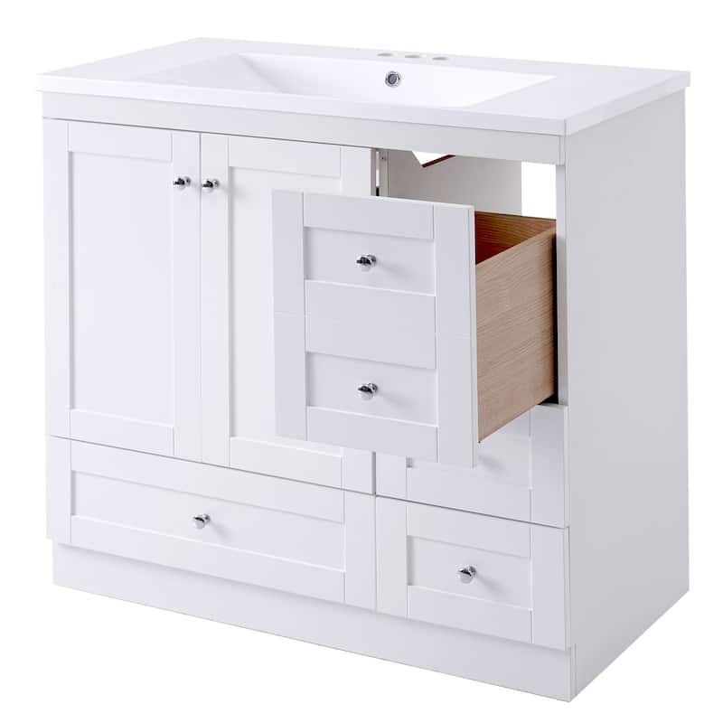 Bathroom Vanity with Sink, Freestanding Wooden Bathroom Storage Cabinet, Bathroom Cabinet with 2 Soft-close doors & 4 Drawers