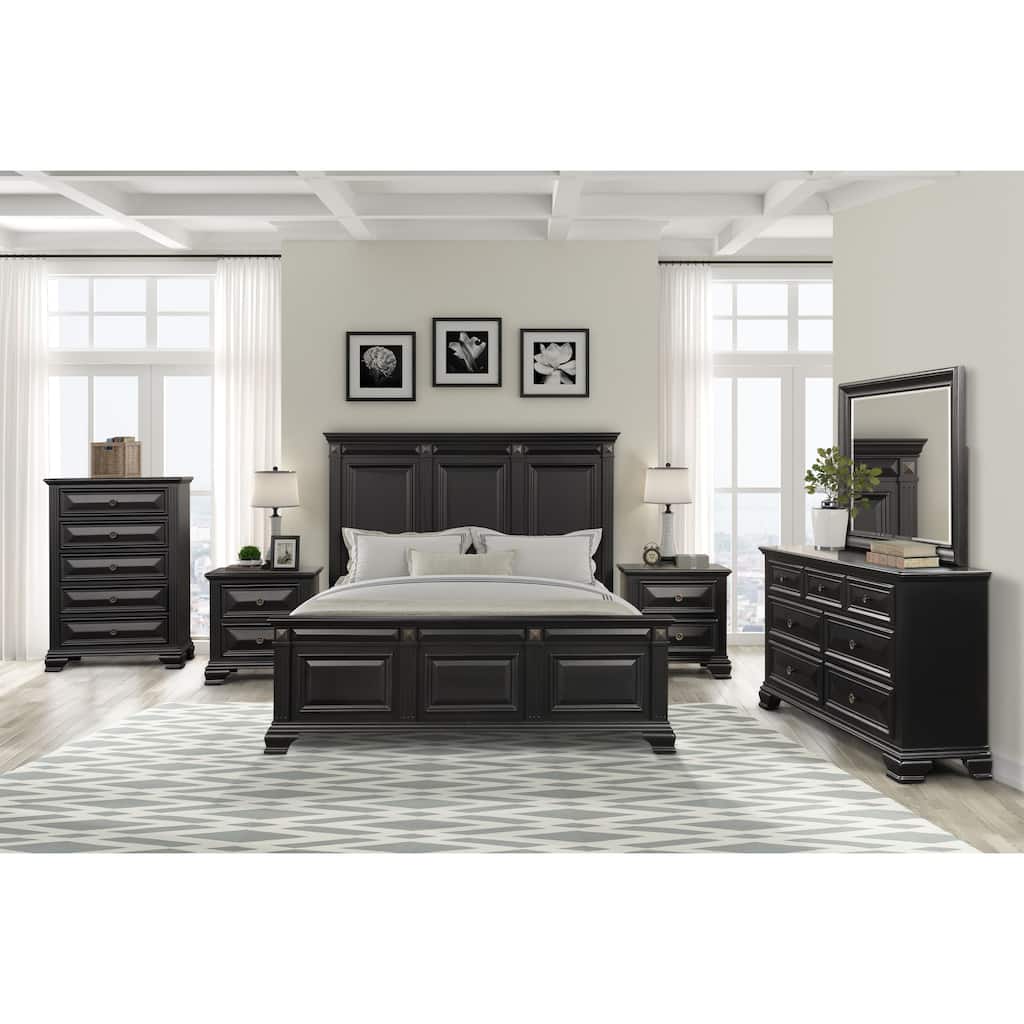 Roundhill Furniture Renova Vintage Black Wood Traditional 6-piece Bedroom Set